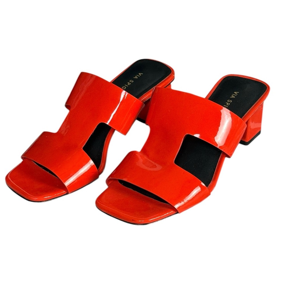 Via Spiga red patent leather "Florence" block heel geometric slide mules Size 4
